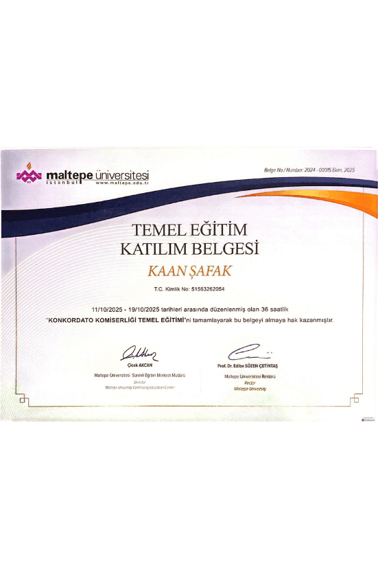 Konkordato Komiserliği Temel Eğitimi belgesi